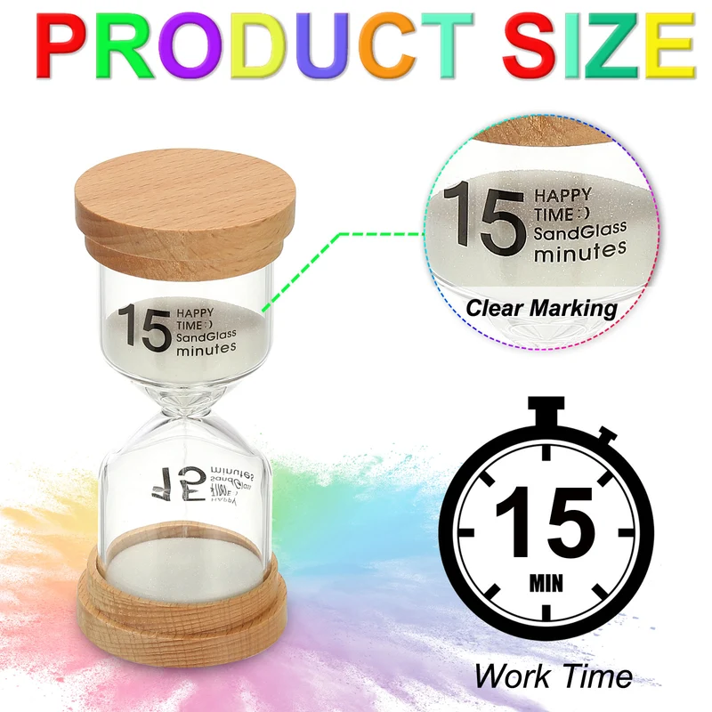15 Minute Sand Timer, High Borosilicate Glass Wooden Sand Watch, White