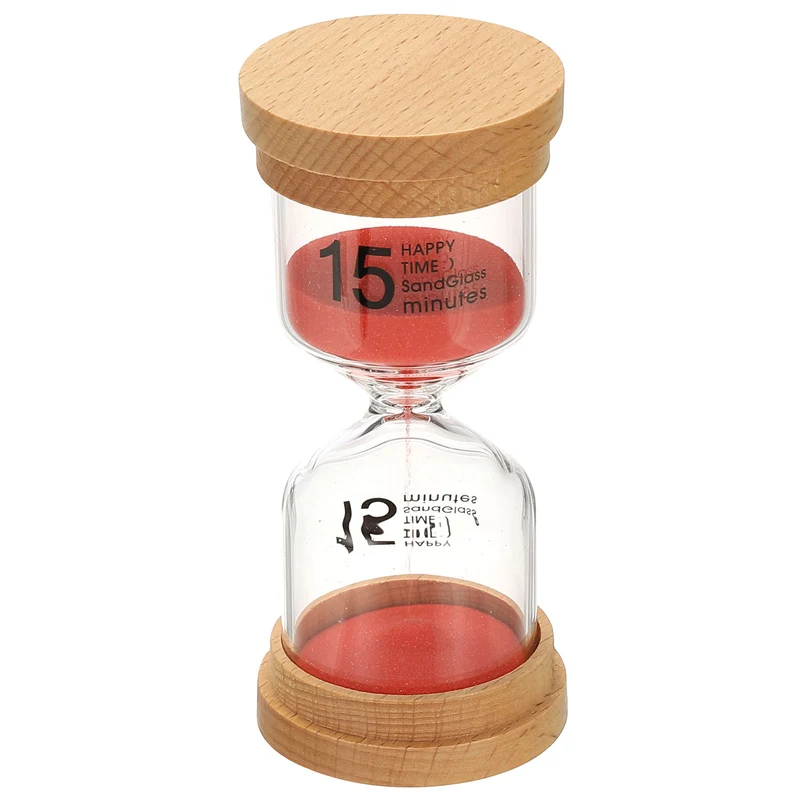 15 Minute Sand Timer, High Borosilicate Glass Wooden Sand Watch, Red
