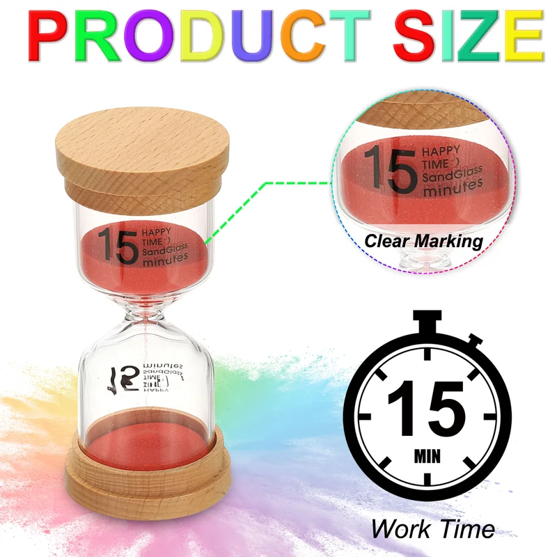 15 Minute Sand Timer, High Borosilicate Glass Wooden Sand Watch, Red