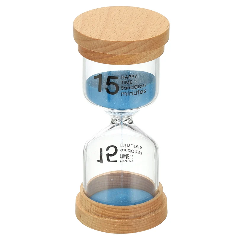 15 Minute Sand Timer, High Borosilicate Glass Wooden Sand Watch, Blue