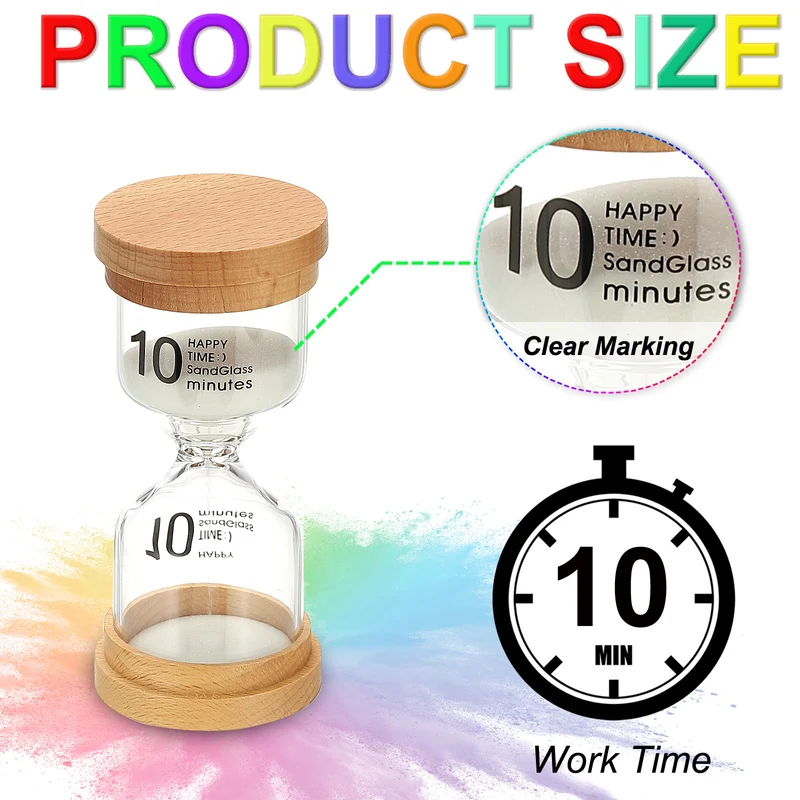 10 Minute Sand Timer, High Borosilicate Glass Wooden Sand Watch, White