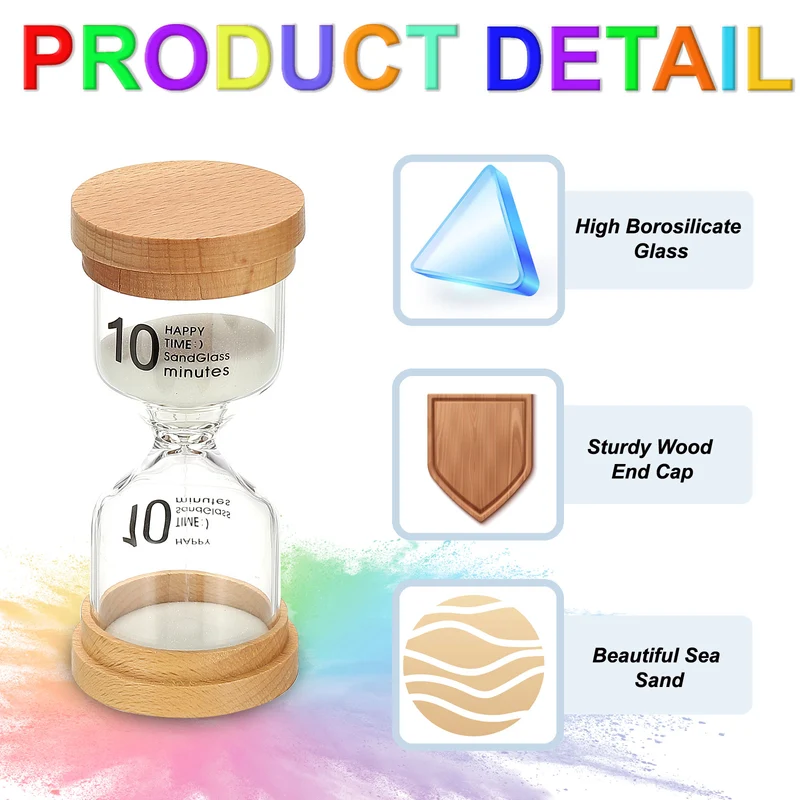 10 Minute Sand Timer, High Borosilicate Glass Wooden Sand Watch, White