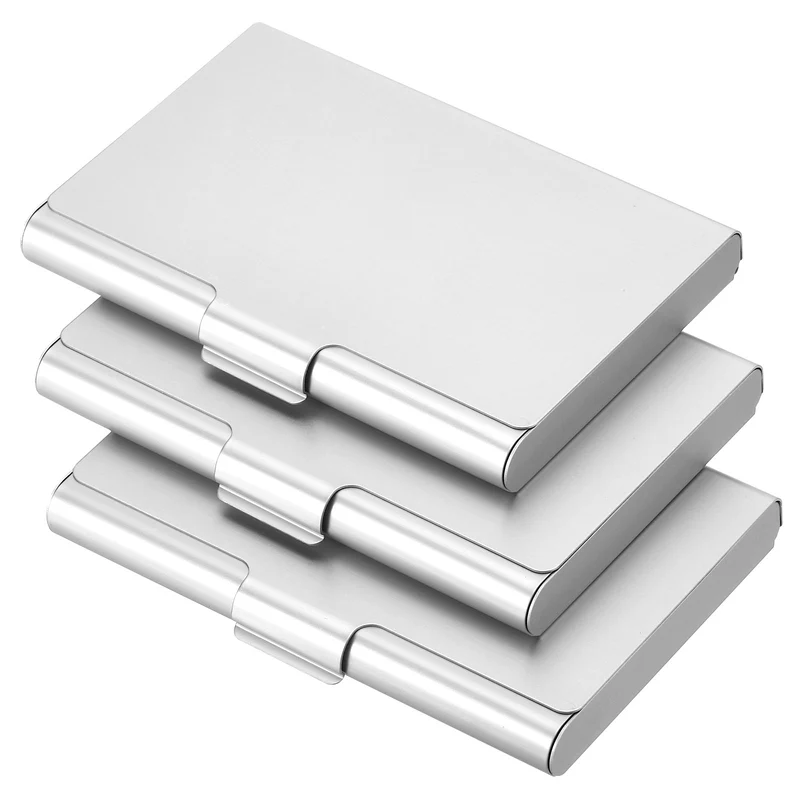 3Pcs Business Card Holder Aluminum Metal Professional Pocket Card Case Silver