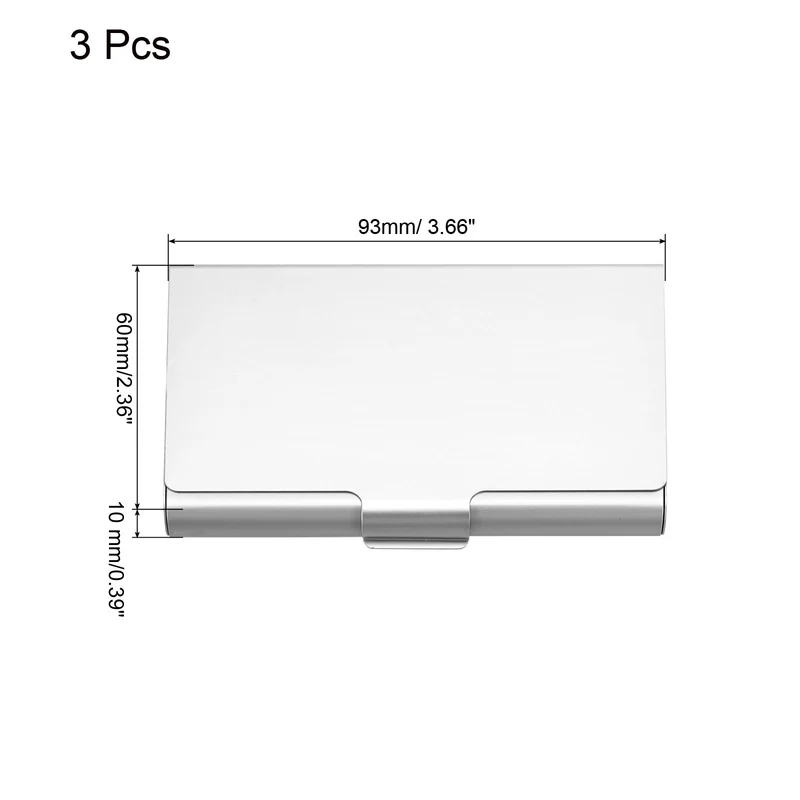 3Pcs Business Card Holder Aluminum Metal Professional Pocket Card Case Silver