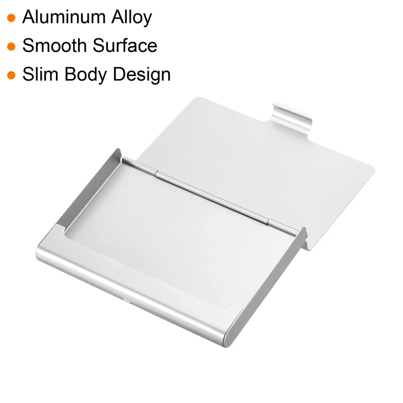 2Pcs Business Card Holder Aluminum Metal Professional Pocket Card Case Silver