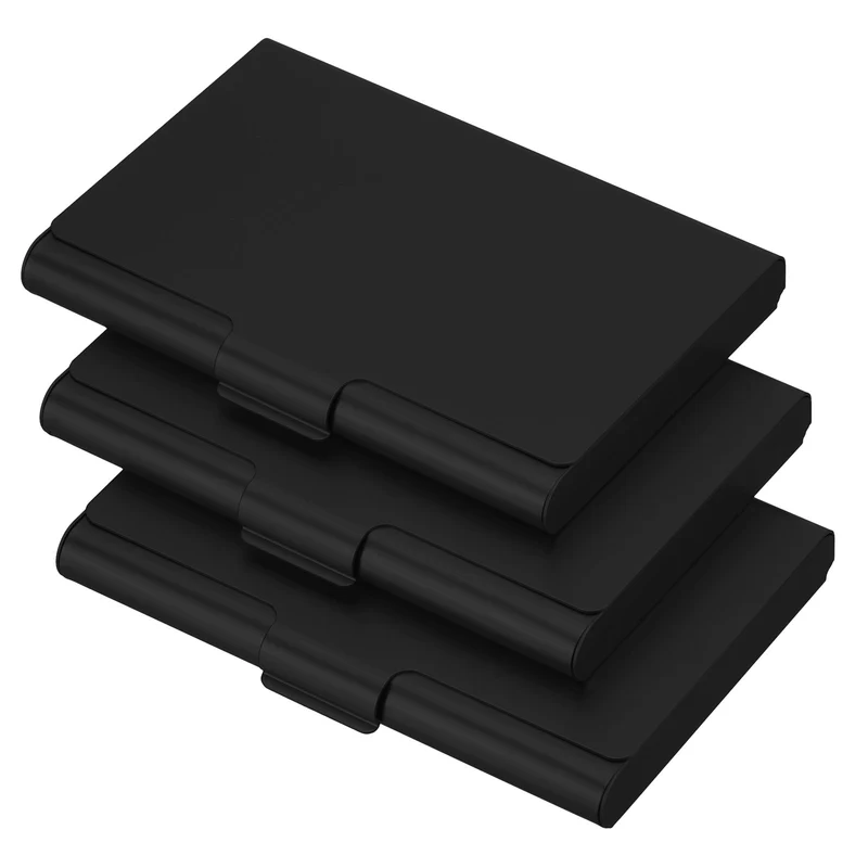 3Pcs Business Card Holder Aluminum Metal Professional Pocket Card Case Black