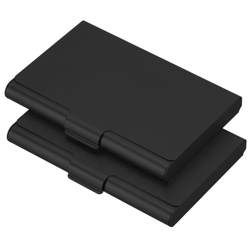 2Pcs Business Card Holder Aluminum Metal Professional Pocket Card Case Black
