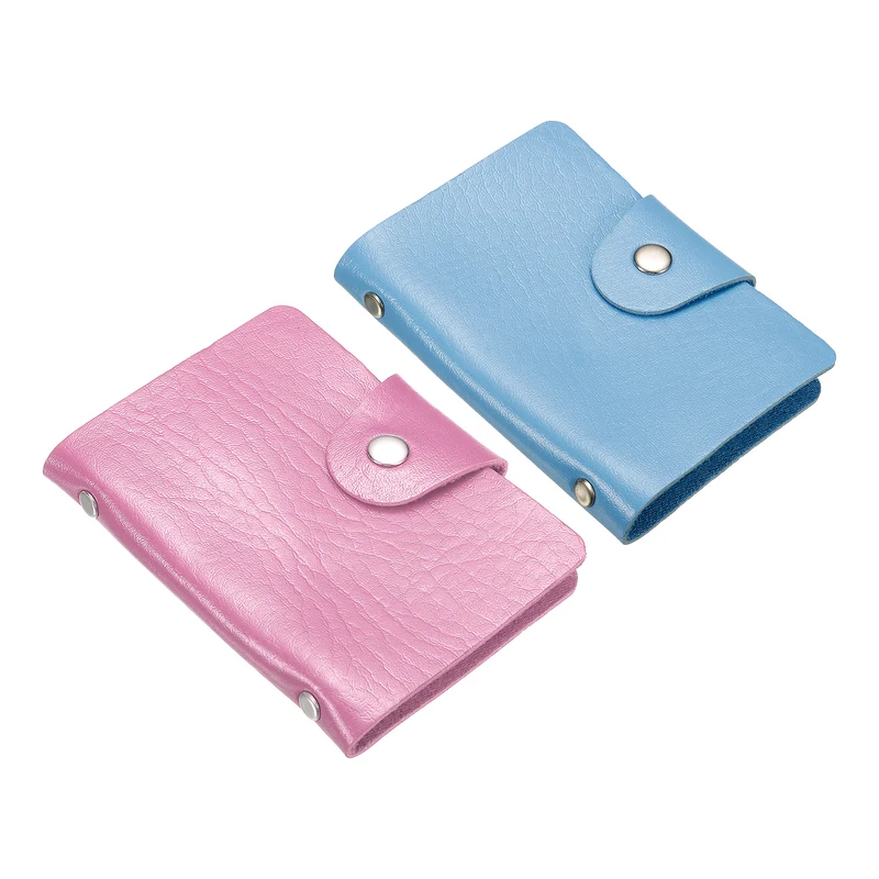 Credit Card Holder, 2 Pack Slim Wallet PU Leather Purse Business Cards Storage Organizer Protector with 24 Card Slots, Pink, Blue