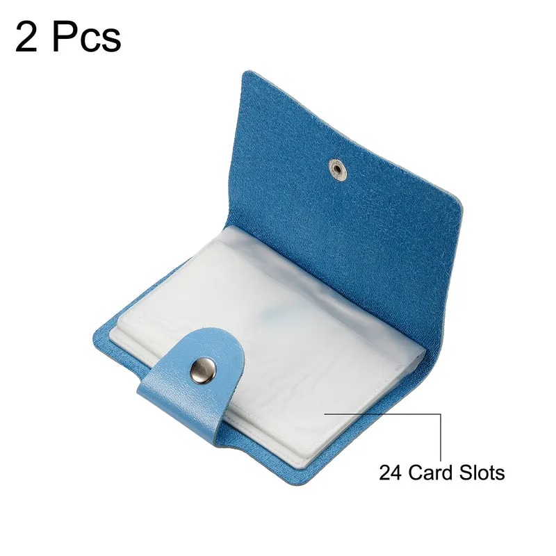 Credit Card Holder, 2 Pack Slim Wallet PU Leather Purse Business Cards Storage Organizer Protector with 24 Card Slots, Pink, Blue