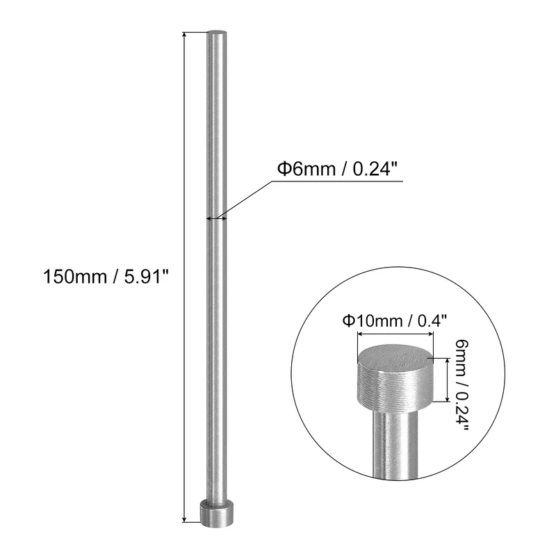 Straight Ejector Pins, 6mm Dia 65Mn Steel Round Tip Punch 150 Long 4Pcs