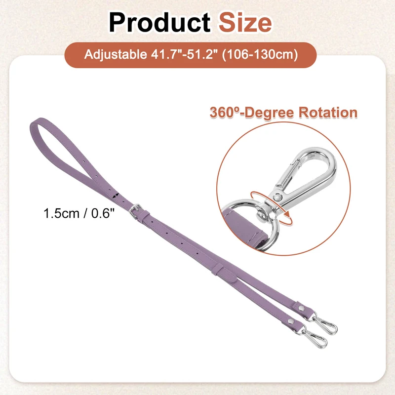 0.6" Genuine Leather Purse Strap for Bag (Taro Purple, Silver Buckle)