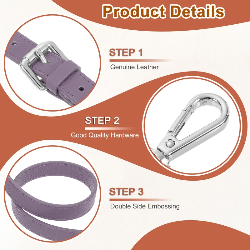 0.6" Genuine Leather Purse Strap for Bag (Taro Purple, Silver Buckle)