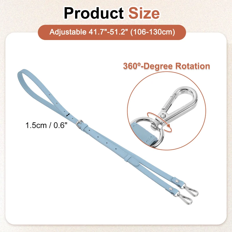 0.6" Genuine Leather Purse Strap for Bag (Sky Blue, Silver Buckle)