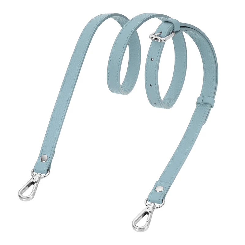 0.6" Genuine Leather Purse Strap for Bag (Linen Blue, Silver Buckle)