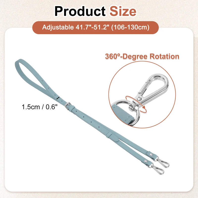 0.6" Genuine Leather Purse Strap for Bag (Linen Blue, Silver Buckle)