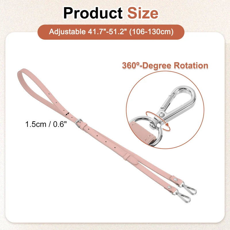0.6" Genuine Leather Purse Strap for Bag (Pink, Silver Buckle)