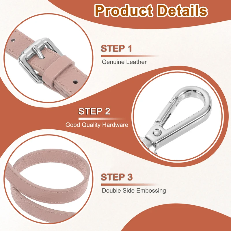 0.6" Genuine Leather Purse Strap for Bag (Pink, Silver Buckle)