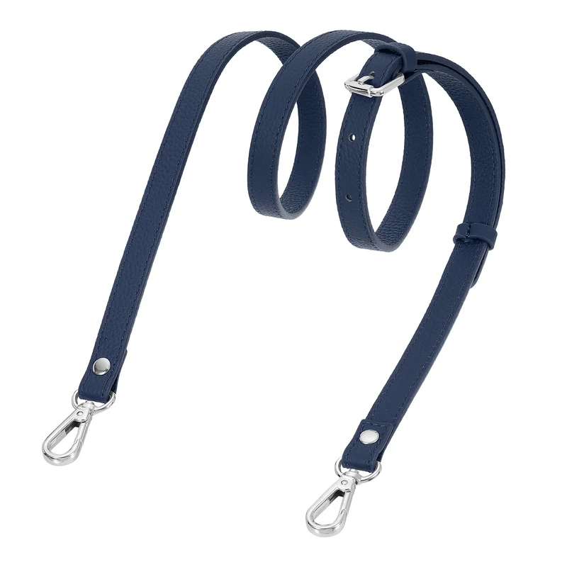0.6" Genuine Leather Purse Strap for Bag (Dark Blue, Silver Buckle)