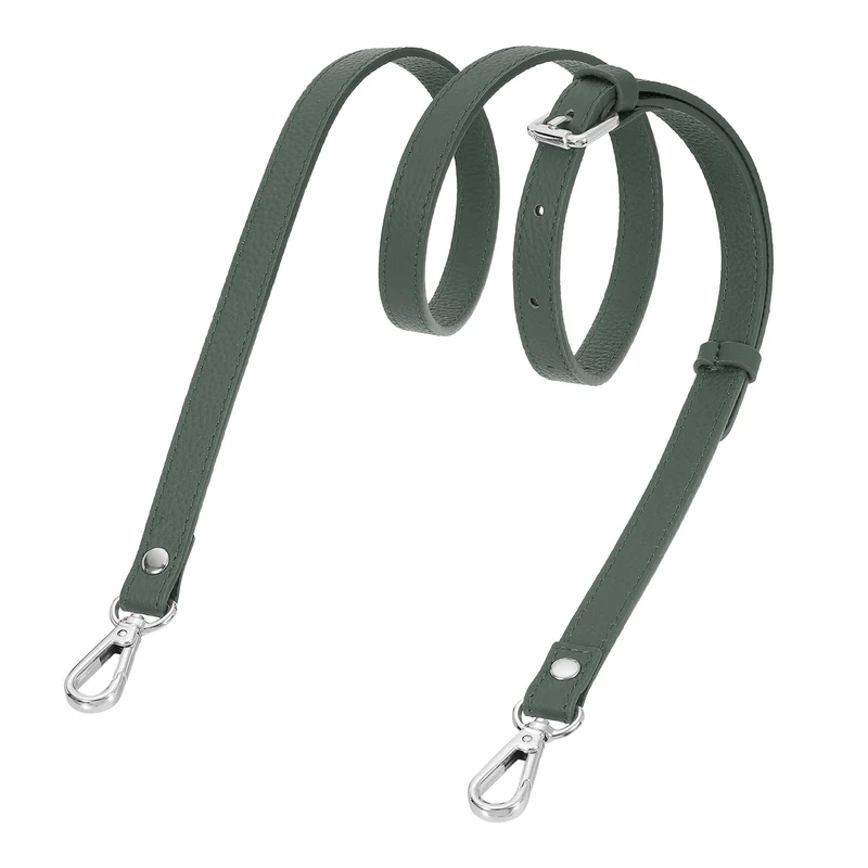 0.6" Genuine Leather Purse Strap for Bag (Almond Green, Silver Buckle)
