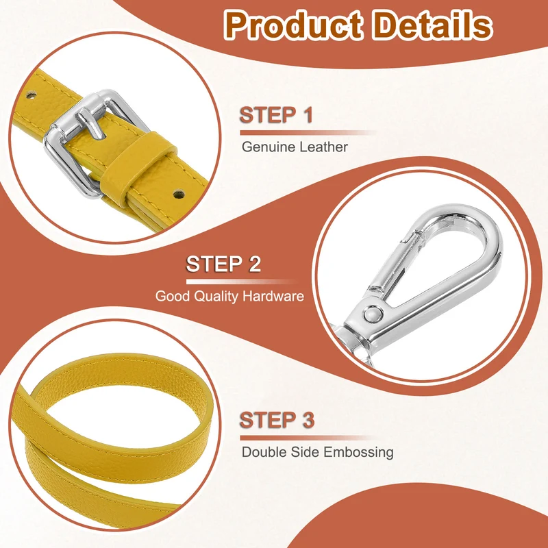 0.6" Genuine Leather Purse Strap for Bag (Earthy Yellow, Silver Buckle)