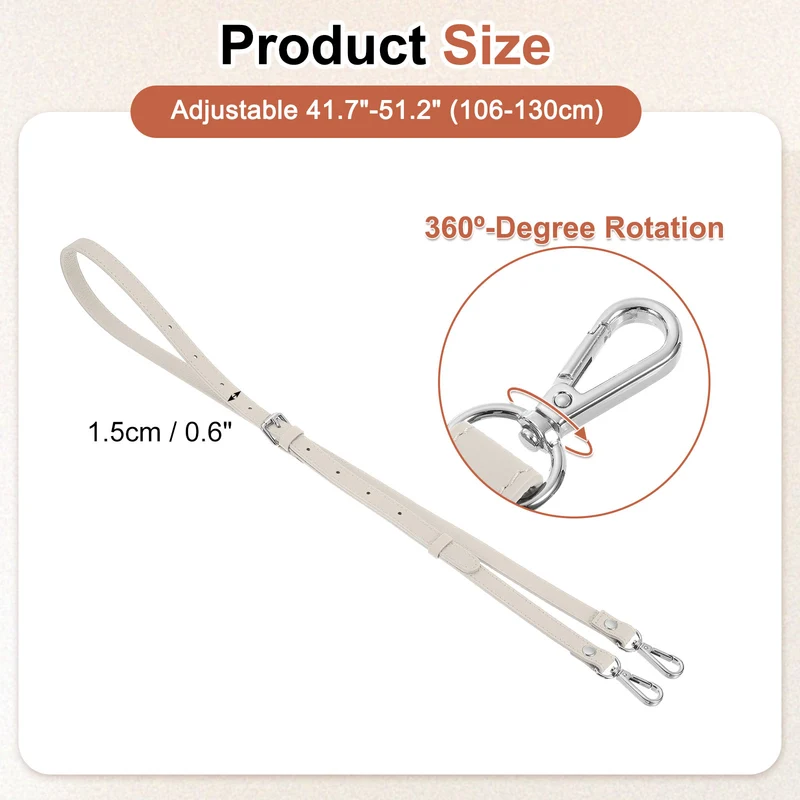 0.6" Genuine Leather Purse Strap for Bag (Cream White, Silver Buckle)