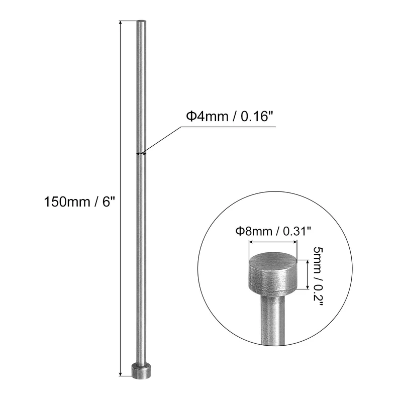 10Pcs Straight Ejector Pins, 4mm (0.16") Dia. SKD61 Round Tip Punch 150mm (6") Long for Mechanical Maintenance