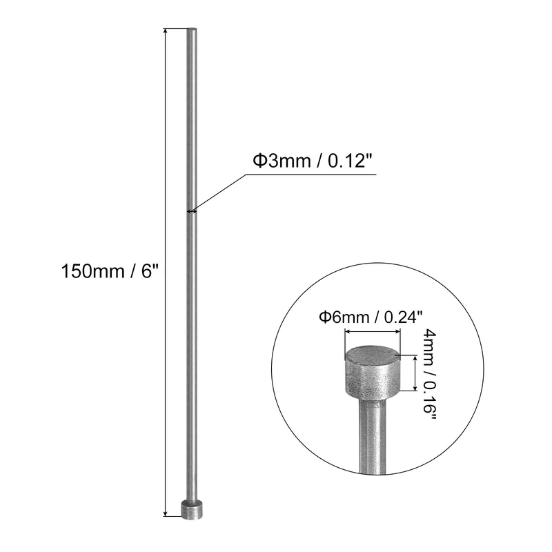 10Pcs Straight Ejector Pins, 3mm (0.12") Dia. SKD61 Round Tip Punch 150mm (6") Long for Mechanical Maintenance