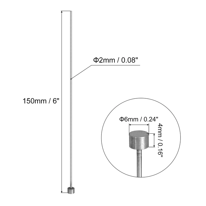 10Pcs Straight Ejector Pins, 2mm (0.08") Dia. SKD61 Round Tip Punch 150mm (6") Long for Mechanical Maintenance