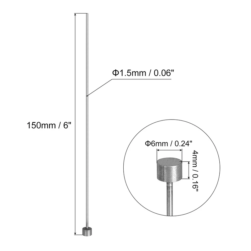 10Pcs Straight Ejector Pins, 1.5mm (0.06") Dia. SKD61 Round Tip Punch 150mm (6") Long for Mechanical Maintenance