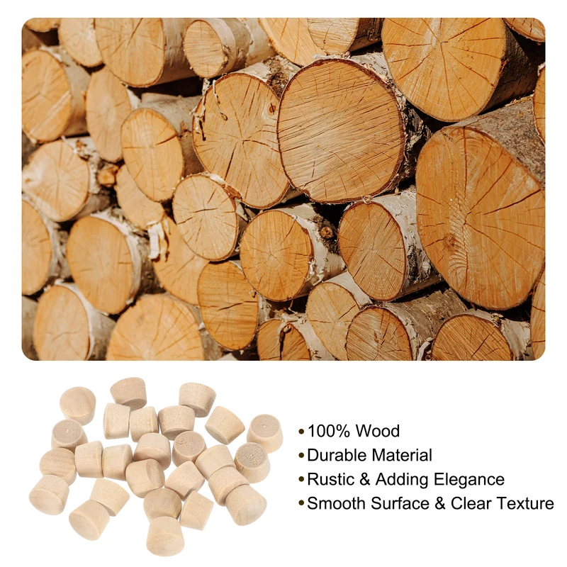150Pcs Wood Button Plugs, 10mm/0.39" Hardwood Screw Hole Plug for Woodworking