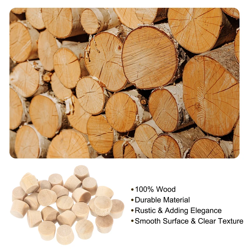 150Pcs Wood Button Plugs, 9mm/0.35" Hardwood Screws Hole Plug for Woodworking
