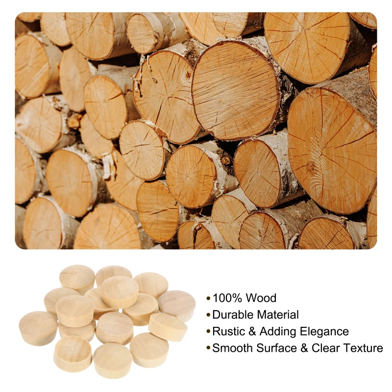 36Pcs Wood Button Plugs, 18.5mm/0.73" Hardwood Screw Hole Plug for Woodworking