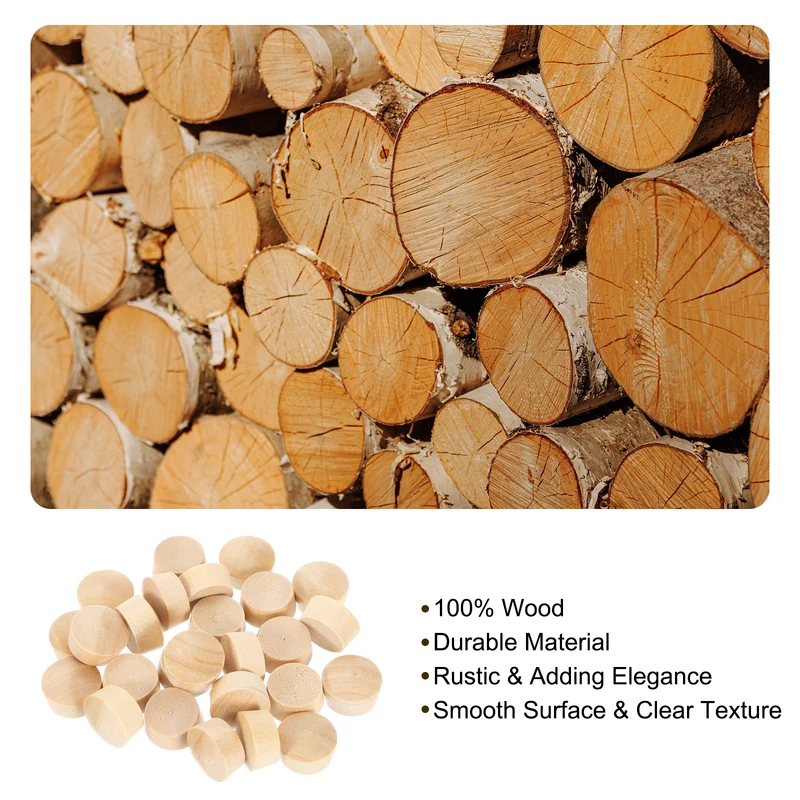 56Pcs Wood Button Plugs, 14mm/0.55" Hardwood Screw Hole Plug for Woodworking