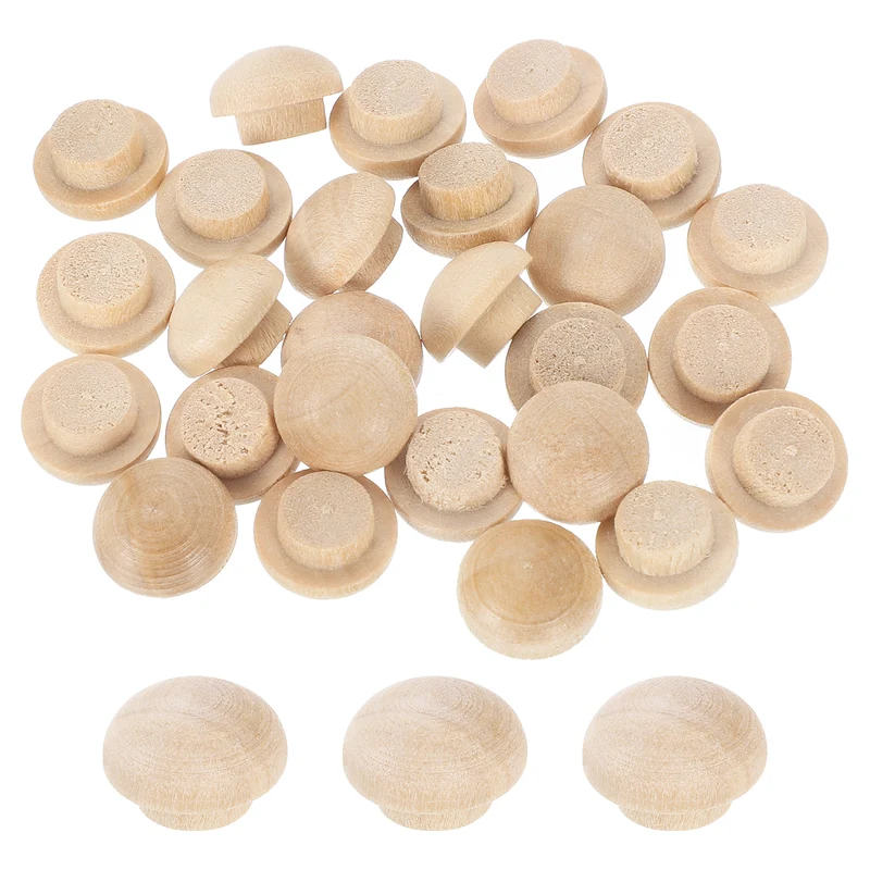 26Pcs Wood Button Plugs 8mm/0.31" Hardwood Screw Hole Plug for Furniture