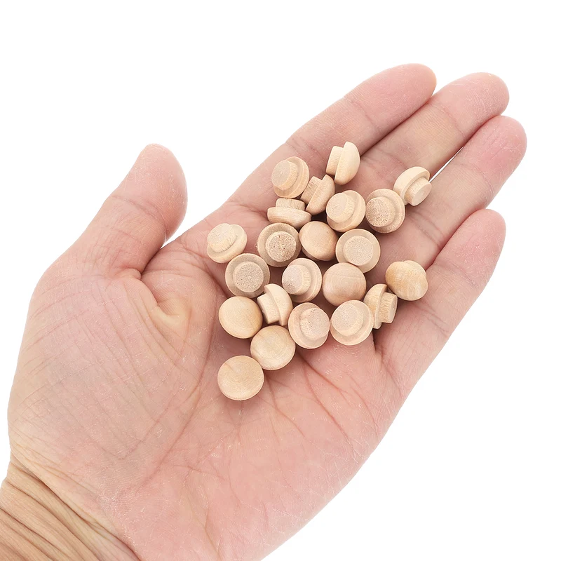 26Pcs Wood Button Plugs 8mm/0.31" Hardwood Screw Hole Plug for Furniture