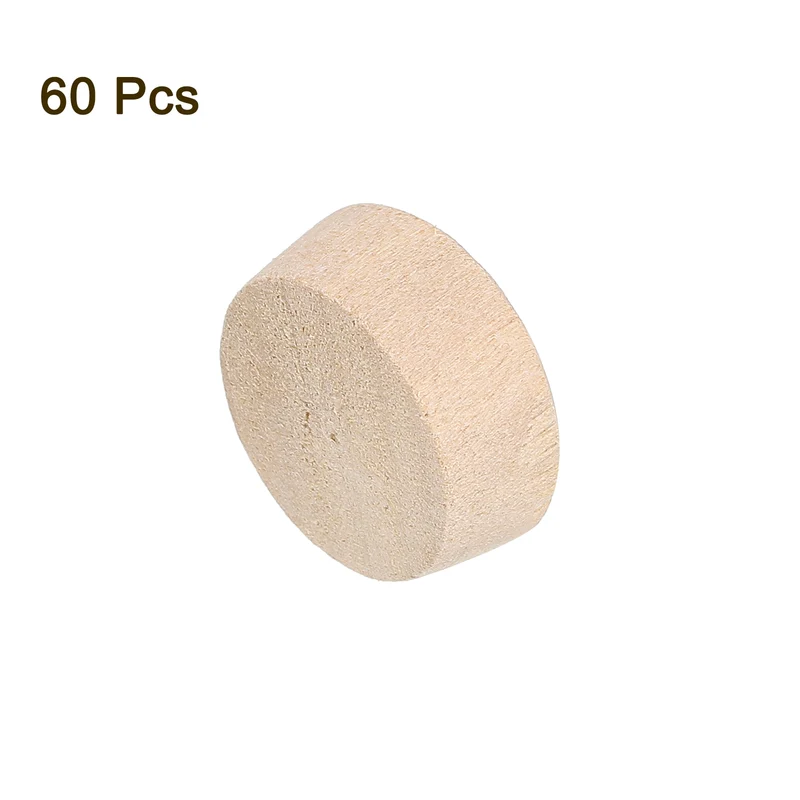 60Pcs Wood Button Plugs, 18.5mm/0.73" Hardwood Screw Hole Plug for Woodworking