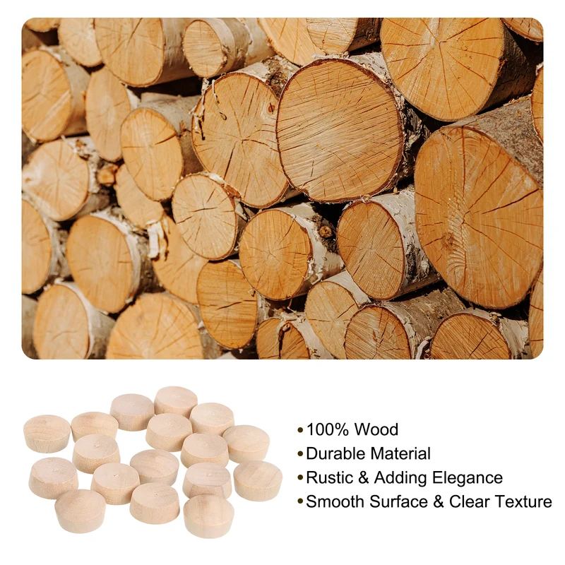 40Pcs Wood Button Plugs, 18.5mm/0.73" Hardwood Screw Hole Plug for Woodworking