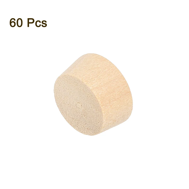 60Pcs Wood Button Plugs, 14mm/0.55" Hardwood Screw Hole Plug for Woodworking