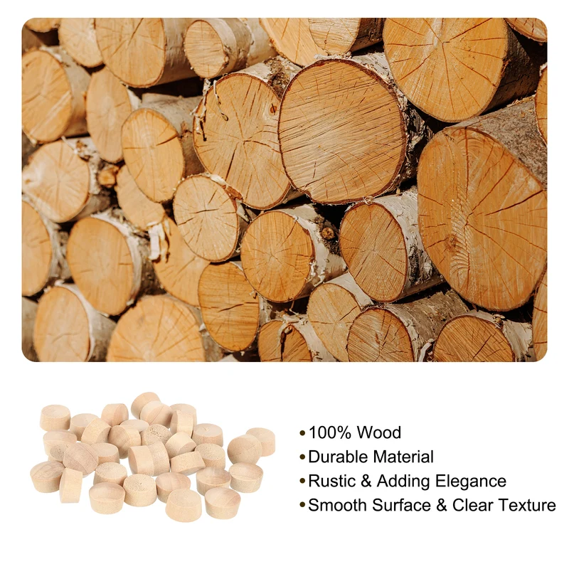 40Pcs Wood Button Plugs, 14mm/0.55" Hardwood Screw Hole Plug for Woodworking