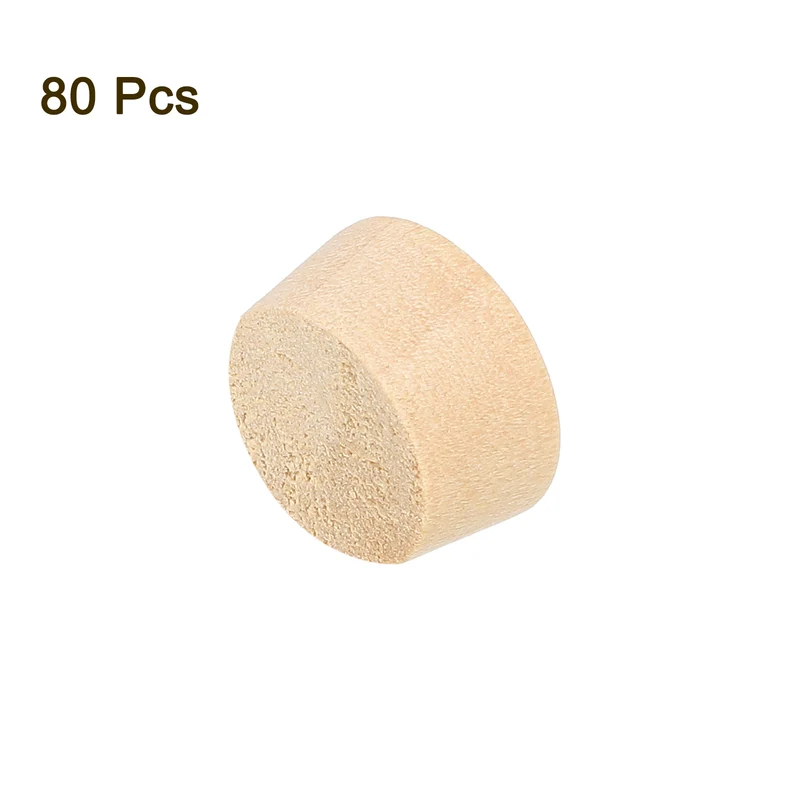 80Pcs Wood Button Plugs, 13.5mm/0.53" Hardwood Screw Hole Plug for Woodworking