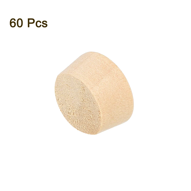 60Pcs Wood Button Plugs, 13.5mm/0.53" Hardwood Screw Hole Plug for Woodworking