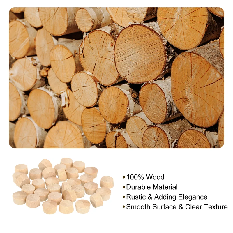 60Pcs Wood Button Plugs, 13.5mm/0.53" Hardwood Screw Hole Plug for Woodworking