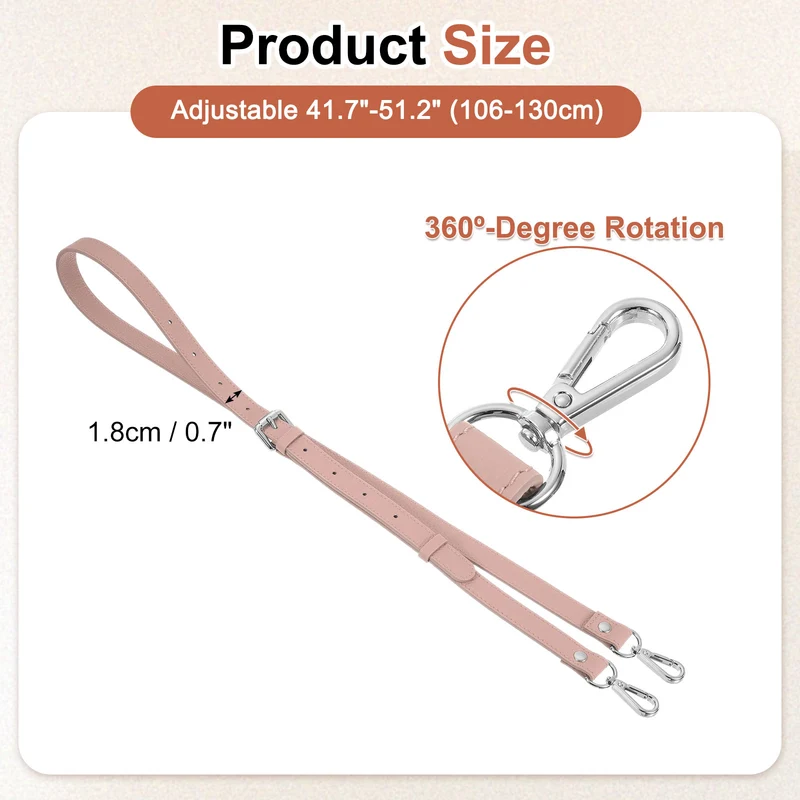 0.7" Genuine Leather Purse Strap for Bag Pink Silver Buckle