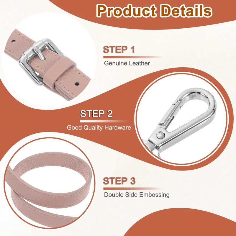 0.7" Genuine Leather Purse Strap for Bag Pink Silver Buckle
