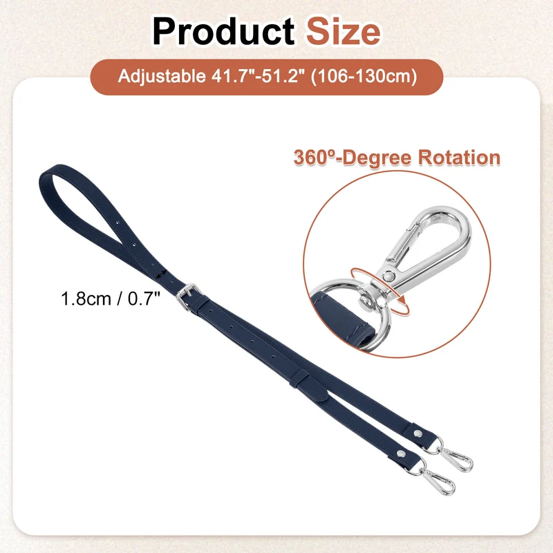 0.7" Genuine Leather Purse Strap for Bag Dark Blue Silver Buckle