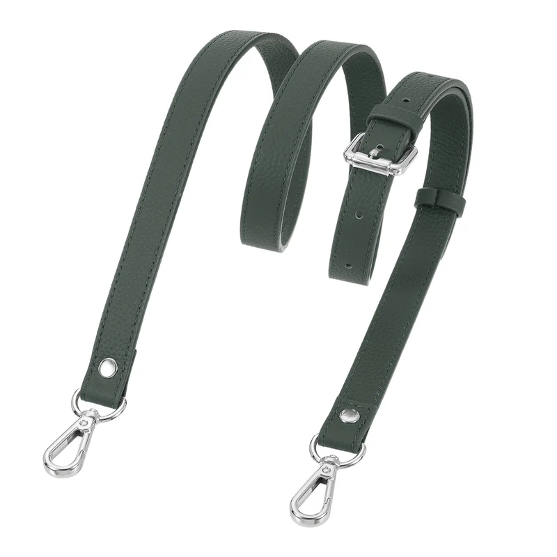0.7" Genuine Leather Purse Strap for Bag (Almond Green, Silver Buckle)