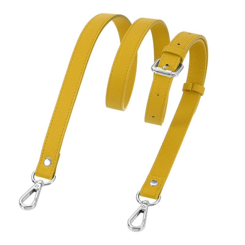 0.7" Genuine Leather Purse Strap for Bag (Earthy Yellow, Silver Buckle)