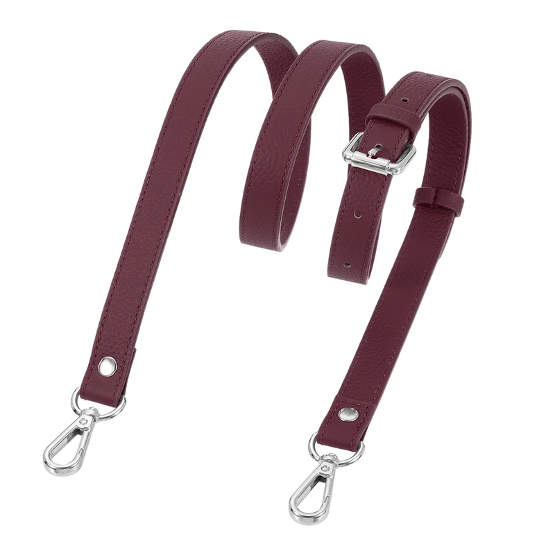 0.7" Genuine Leather Purse Strap for Bag Burgundy Silver Buckle
