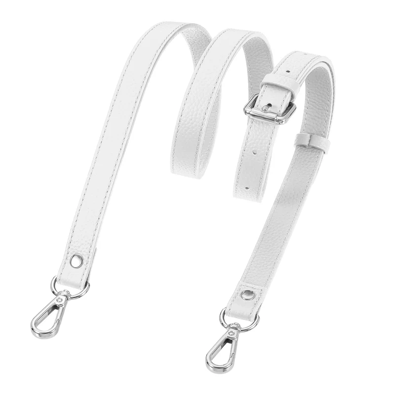 0.7" Genuine Leather Purse Strap for Bag White Silver Buckle
