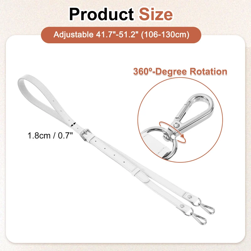 0.7" Genuine Leather Purse Strap for Bag White Silver Buckle